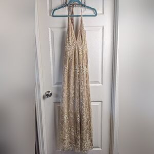 new york nights maxi dress in gold Gold Metallic Pleated Maxi Dress